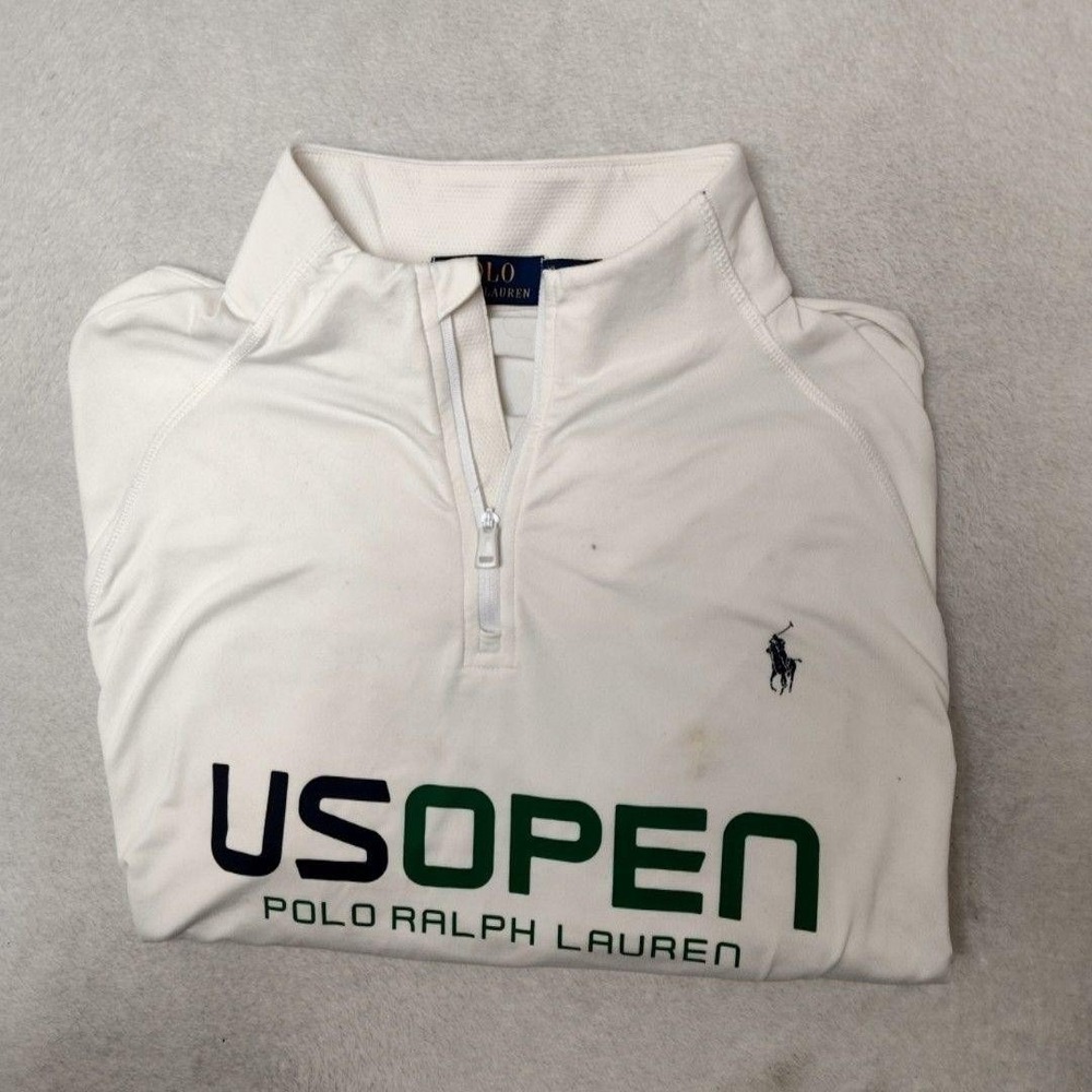 Polo Ralph Lauren Pullover Mens XL White US Open Golf Mock Neck 1/4 Zip Tennis
